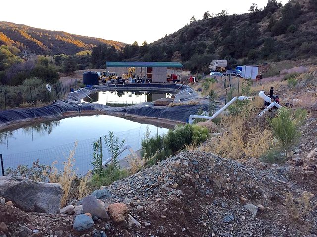 Ponds and site camp at dusk